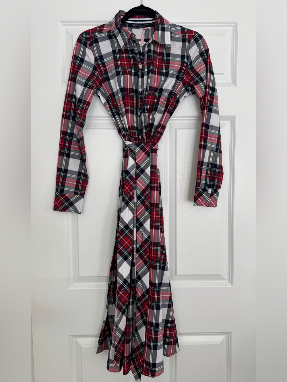 NWT Vineyard Vines Poplin Midi Shirtdress Tartan Plaid XXS Holiday Belted